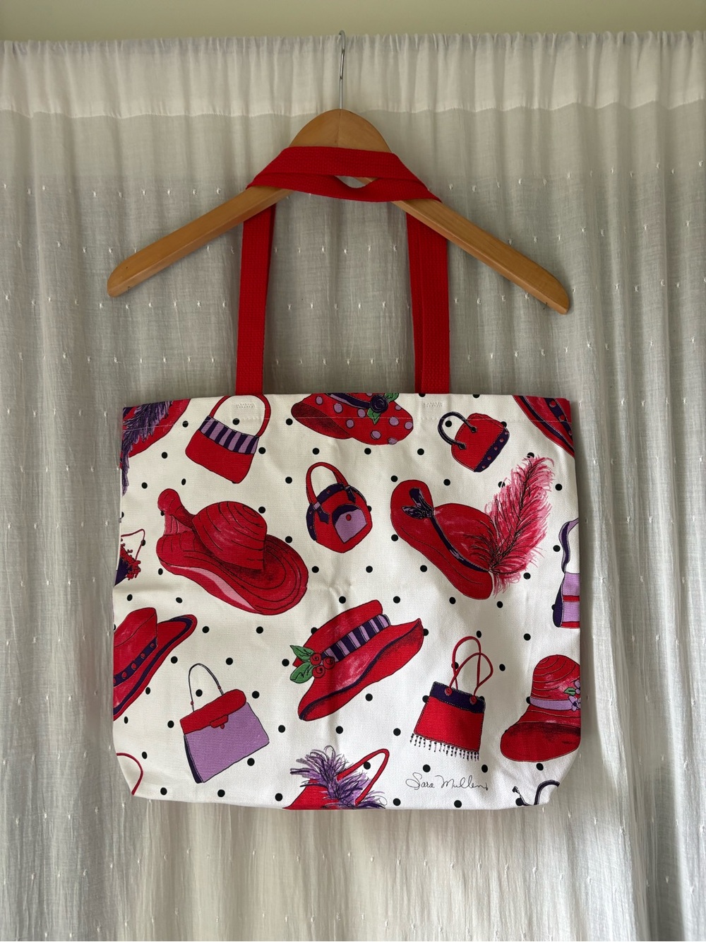Red Hat Print Cotton Tote Bag